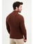 Çizgili Kiremit Rengi Slim Fit Yarım Balıkçı Yaka Erkek Triko Kazak 3