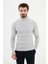Çizgili Açık Gri Slim Fit Yarım Balıkçı Yaka Erkek Triko Kazak 1