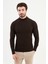 Çizgili Kahverengi Slim Fit Yarım Balıkçı Yaka Erkek Triko Kazak 1