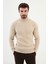 Desenli Bej Slim Fit Yarım Balıkçı Yaka Erkek Triko Kazak 1