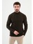 Desenli Kahverengi Slim Fit Yarım Balıkçı Yaka Erkek Triko Kazak 1