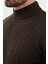 Desenli Kahverengi Slim Fit Yarım Balıkçı Yaka Erkek Triko Kazak 2