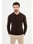 Düz Kahverengi Slim Fit Polo Yaka Erkek Triko Kazak 1