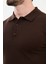 Düz Kahverengi Slim Fit Polo Yaka Erkek Triko Kazak 2