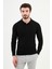 Düz Siyah Slim Fit Polo Yaka Erkek Triko Kazak 1