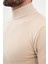 Dokulu Bej Slim Fit Yarım Balıkçı Yaka Erkek Triko Kazak 2