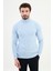 Dokulu Mavi Slim Fit Yarım Balıkçı Yaka Erkek Triko Kazak 1