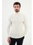 Desenli Ekru Slim Fit Tam Balıkçı Yaka Erkek Triko Kazak 1