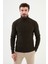Desenli Kahverengi Slim Fit Tam Balıkçı Yaka Erkek Triko Kazak 1