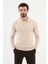 Düz Bej Slim Fit Polo Yaka Erkek Triko Kazak 1