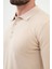 Düz Bej Slim Fit Polo Yaka Erkek Triko Kazak 2