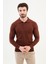 Düz Kiremit Rengi Slim Fit Polo Yaka Erkek Triko Kazak 1