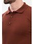 Düz Kiremit Rengi Slim Fit Polo Yaka Erkek Triko Kazak 2