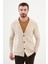 Desenli Bej Slim Fit Erkek Triko Ceket 1