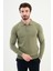 Düz Haki Slim Fit Polo Yaka Erkek Triko Kazak 1