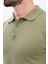 Düz Haki Slim Fit Polo Yaka Erkek Triko Kazak 2