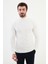 Dokulu Ekru Slim Fit Yarım Balıkçı Yaka Erkek Triko Kazak 1