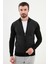 Desenli Siyah Slim Fit Hakim Yaka Yün Erkek Hırka 1