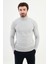Dokulu Açık Gri Slim Fit Yarım Balıkçı Yaka Erkek Triko Kazak 1