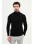 Dokulu Siyah Slim Fit Yarım Balıkçı Yaka Erkek Triko Kazak 1