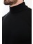 Dokulu Siyah Slim Fit Yarım Balıkçı Yaka Erkek Triko Kazak 2