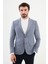 Çizgili İndigo Slim Fit Mono Yaka Klasik Yün Erkek Ceket 1