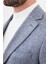 Çizgili İndigo Slim Fit Mono Yaka Klasik Yün Erkek Ceket 2
