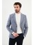 Çizgili İndigo Slim Fit Mono Yaka Klasik Yün Erkek Ceket 3