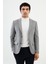 Çizgili Gri Slim Fit Mono Yaka Klasik Yün Erkek Ceket 1