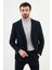 Çizgili Lacivert Slim Fit Geniş Yaka Kruvaze Kadife Erkek Ceket 3