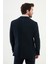 Çizgili Lacivert Slim Fit Geniş Yaka Kruvaze Kadife Erkek Ceket 4