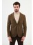 Çizgili Kamel Rengi Slim Fit Torba Cep Mono Yaka Kadife Erkek Ceket 1
