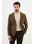 Çizgili Kamel Rengi Slim Fit Torba Cep Mono Yaka Kadife Erkek Ceket 3