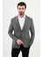 Desenli Antrasit Slim Fit Mono Yaka Klasik Yün Erkek Ceket 3