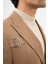 Düz Bej Slim Fit Geniş Yaka Kemer Detaylı Kruvaze Erkek Ceket 2