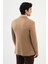 Düz Bej Slim Fit Geniş Yaka Kemer Detaylı Kruvaze Erkek Ceket 4