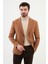 Düz Kamel Rengi Slim Fit Torba Cep Geniş Yaka Punto Dikiş Erkek Ceket 3
