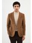 Çizgili Kamel Slim Fit Torba Cep Mono Yaka Yün Erkek Ceket 1