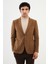 Çizgili Kamel Slim Fit Torba Cep Mono Yaka Yün Erkek Ceket 3