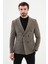 Çizgili Vizon Rengi Slim Fit Geniş Yaka Kruvaze Kadife Erkek Ceket 1