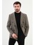 Çizgili Vizon Rengi Slim Fit Geniş Yaka Kruvaze Kadife Erkek Ceket 3