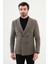 Çizgili Vizon Rengi Slim Fit Geniş Yaka Kruvaze Kadife Erkek Ceket 4