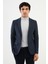 Ekoseli Lacivert Slim Fit Mono Yaka Klasik Yün Erkek Ceket 1