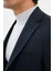 Ekoseli Lacivert Slim Fit Mono Yaka Klasik Yün Erkek Ceket 2