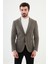 Çizgili Vizon Rengi Slim Fit Torba Cep Mono Yaka Kadife Erkek Ceket 1