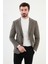 Çizgili Vizon Rengi Slim Fit Torba Cep Mono Yaka Kadife Erkek Ceket 3