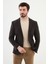 Çizgili Kahverengi Slim Fit Torba Cep Mono Yaka Kadife Erkek Ceket 1