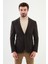 Çizgili Kahverengi Slim Fit Torba Cep Mono Yaka Kadife Erkek Ceket 3