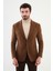 Çizgili Kamel Rengi Slim Fit Torba Cep Geniş Yaka Yün Erkek Ceket 3
