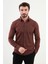 Çizgili Kiremit Rengi Slim Fit Yün Erkek Gömlek 1